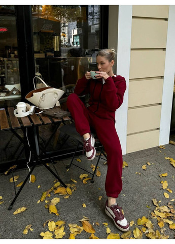 Женский спортивный комбинезон на флисе No Brand Р1557-338/1 комбинезон-брюки бордовый трехнитка с начесом
