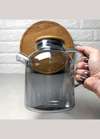 Высокий стеклянный чайник для плиты 1,5л Чёрный перламутр Smokey Crystal No Brand (366818137)