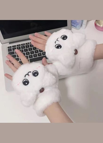 Меховые рукавицы с кроликом (котиком) плюшевые перчатки без пальцев (белый цвет) No Brand Аніме Косплей (332211838)