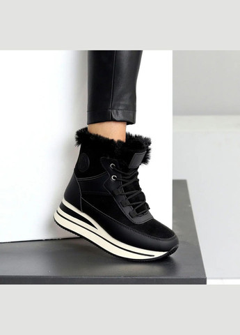 Чорні жіночі зимові кросівки-хайтопи з хутром, на шнурівці та блискавці, утеплені та високі Kulada Хайтопи чорні зими (347324834)