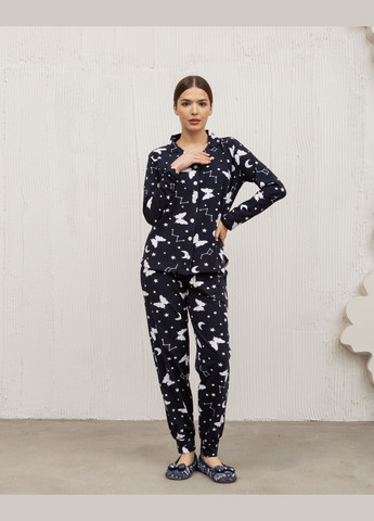 Темно-синяя женская пижама на пуговицах Nicoletta