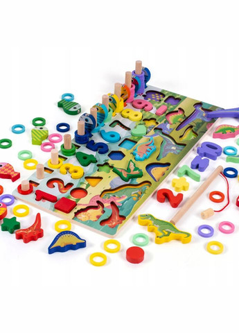 Деревянная игрушка Центр развивающий MD 2758 фигурки, рыбалка, цифры, динозавры Limo Toy (308975651)