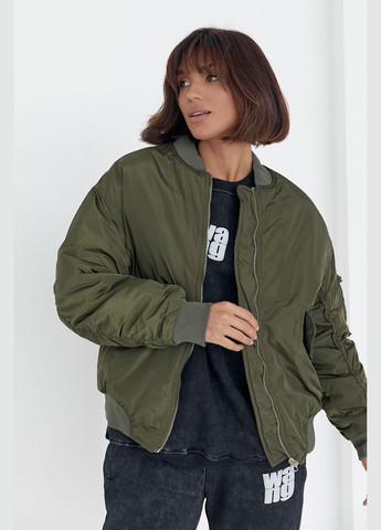 Оливковая (хаки) демисезонная демисезонная куртка женская на молнии 23192 Lurex