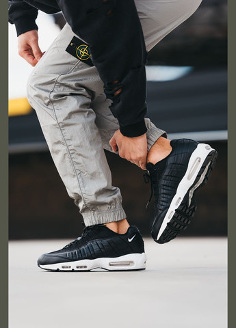 Чорні всесезон кросівки чоловічі nike air max 95 black white | найк аір макс 95 чорні білі No Brand