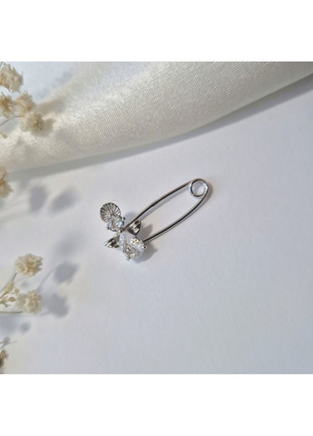 Срібна Брошка булавка шпилька Янгол із Білими каменями срібло 925 проби Родоване 7065р 1.40г No Brand (306742750)