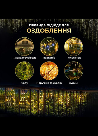 Гирлянда Бахрома уличная 280 LED 20 метров черная, желтая GarlandoPro 20MBY (306459783)