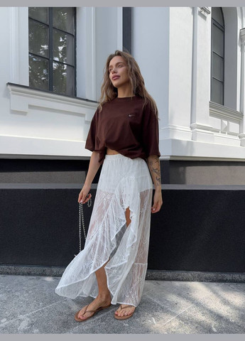 Молочная праздничный, коктейльный, повседневная, кэжуал, вечерний однотонная юбка кружевная с шортами Україна а-силуэта (трапеция)