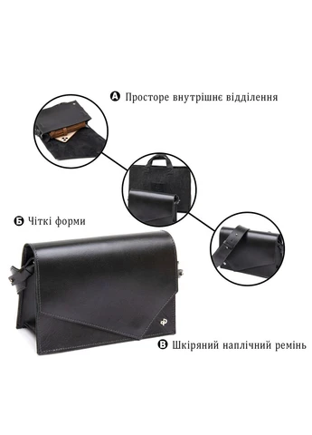 Жіноча стильна сумка з натуральної шкіри GRANDE PELLE Чорний Верховинка 11434 (398258102)