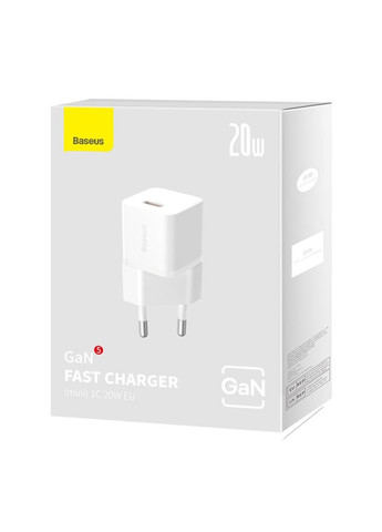 Мережевий зарядний пристрій 20W EU White Baseus GaN5 Fast Charger(mini) 1C (340278447)