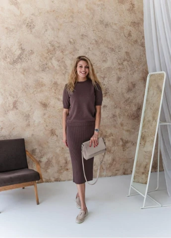 Женская футболка вязаная шоколад Art Knit — 383954201