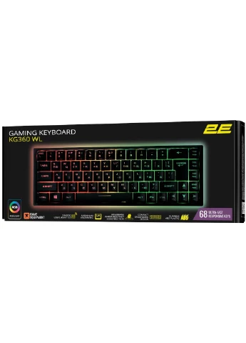 Маленькая игровая клавиатура без цифрового блока (нумпада), черная, с RGB-подсветкой, беспроводная, мембранная 2E Gaming (362532662)