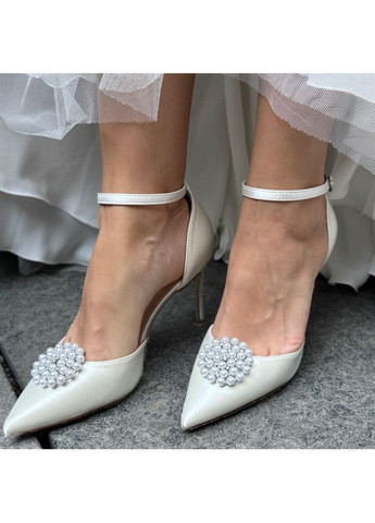 No Brand Жіночі туфлі весільні атласні та брошкою перли та ремінцем 9 см білий з текстиль, — (351394538)