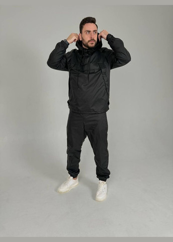 Спортивний костюм з плащівки худі колір чорний No Brand (353848683)