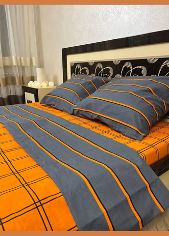 Постельное белье хлопковое в Полоску Двуспальное Простынь на резинке 160x200х20 Бязь Серое 50 х 70 No Brand (303359779)