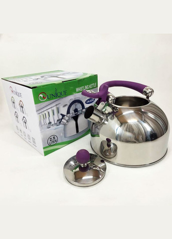 Чайник із свистком UN-5302 2.5 л, гарний чайник для газової плити. Колір: фіолетовий Unique (364664805)