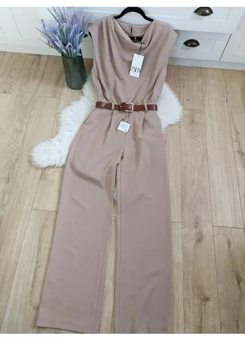 Комбінезон з крепу з поясом. Zara бежевий