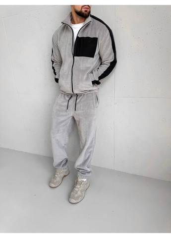 Светло-серый зимний зимний мужской костюм из флиса брючный Vakko