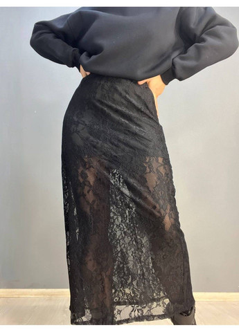 Черная юбка женская shiqi 9313 гипюр прозрачная длинная с подкладкой черная No Brand