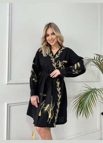 Черный зимний женское вышитое платье пшеница черная ESQ 5261