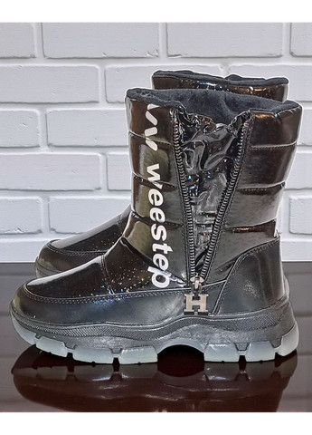 Черные зимние дутики на овчине, зимние ботинки для девочки подростка вистеп Weestep на молнии