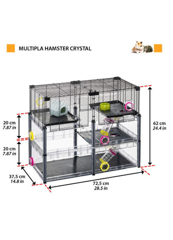 Модульная клетка для грызунов с аксессуарами Multipla Hamster Crystal 72,5*37,5*62 см 57007617 Ferplast (284282859)
