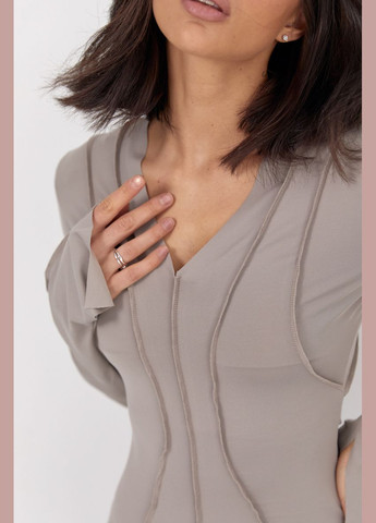 Бежева повсякденний довга приталена сукня зі швами назовні 4713 Lurex однотонна