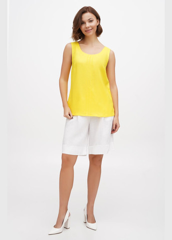 Жовта жіноча блуза з тонкого напів льону без рукавів однотонна без вишивки норма., р., код 9425/44/147 ГАЛЕРЕЯ ЛЬОНУ