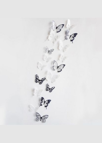 Наклейка на стену Бабочки черные и белые 18шт с блестками Б159-1 No Brand (315725471)
