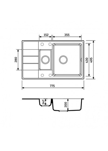 Кухонна мийка зі штучного каменю/кварцева 775х495х200мм, прямокутна ANILA PLUS Антрацит (32210775495) Adamant (369798651)