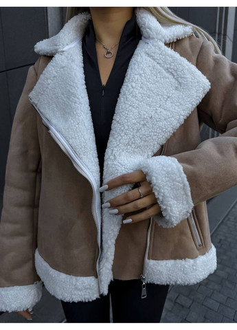 Бежева демісезонна дублянка жіноча чорна 00413 No Brand