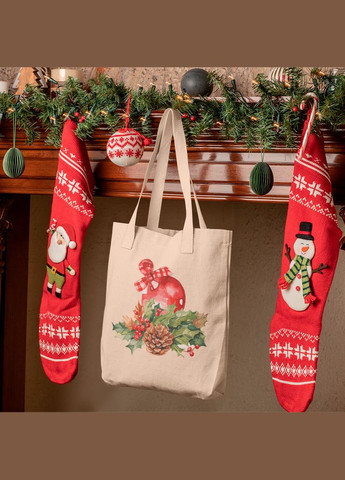 Эко-сумка, шоппер, повседневная с новогодним принтом "Новогодний Букет и шарик" Кавун шопер (316137777)