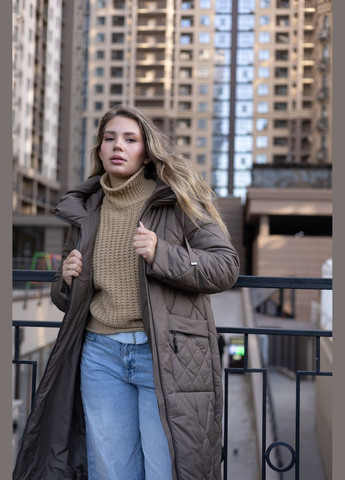 Оливковое зимнее Женское зимнее длинное пальто больших размеров 502852 Delfy