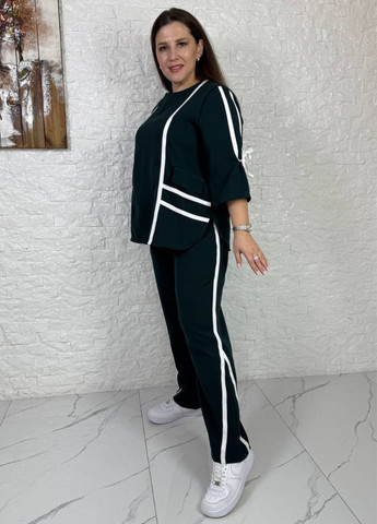 Класичний костюм двійка з декоративними стрічками: кофта з рукавами 3/4 + штани Україна (322581903)