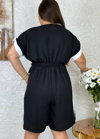 Изысканный легкий летний комбинезон шорты с надписью и короткими рукавами. Україна комбинезон-шорты надпись чёрный повседневный креп