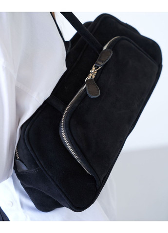 Жіноча сумка з довгими ручками з натуральної замшевої шкіри чорного кольору «Alexa» WeLassie (371882654)