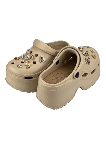 Женские кроксы сабо на платформе с джибитсами бежевые 10838-3 No Brand (331344690)