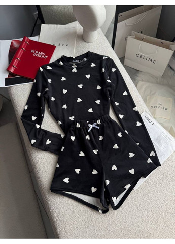 Черная всесезон пижамка из плюшевого велюра — замеры в описании свитшот + шорты DK/DL Мода без кордонів