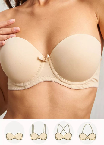 Бежевий балконет бюстгальтер-невидимка трансформер victoria push-up 36 75beige (6952) FS з кісточками поліамід