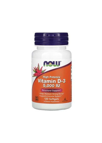 Витамин Д3, D3, 5000 МЕ, 125 мкг, 120 капсул Now Foods (314524459)