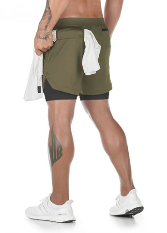 Спортивні шорти 2-в-1 з компресійною підкладкою хакі-чорний (10009) FitFiesta (336148508)