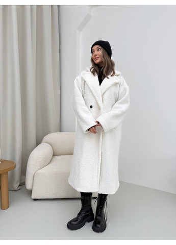 Молочное зимнее Пальто теплый эко мех Тедди+подкладка, с поясом и карманами Україна