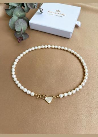 Элегантное ожерелье чокер из натурального жемчуга с застежкой сердце подарок женщине L=38 см No Brand перламутр, жемчуг бижутерный сплав (369505248)