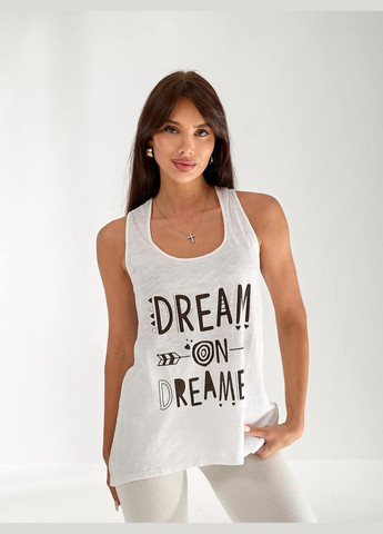 Женская майка удлиненная женская с надписью белого цвета 33505 Fashion — 335980493