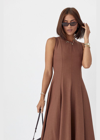 Коричневое платье длины миди без рукавов Lurex