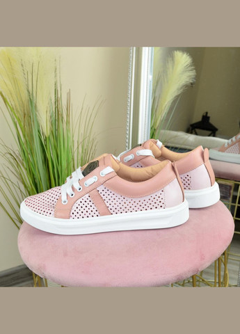 Пудровые кеды кожаные женские со сквозной перфорацией, цвет пудра. 37 размер No Brand