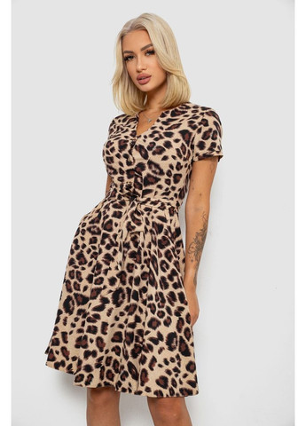 Темно-бежева повсякденний сукня софт з принтом, 230r0032-4 Ager леопардовий