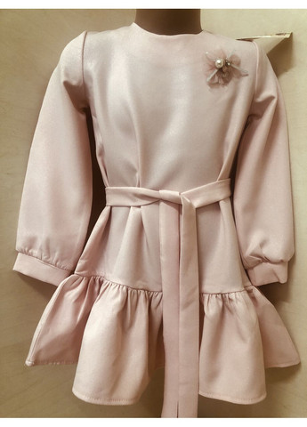 Пудровое праздничное блестящее платье для девочки с брошью длинный рукав турция пудра 110 116 122 128 134 110 No Brand (371684398)