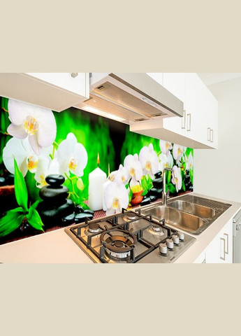 Кухонна панель на стіну жорстка ніжні орхідеї з свічками, з двостороннім скотчем 62 х 305 см, 1,2 мм Декоинт (278289162)