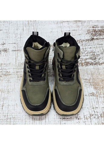 Хаки повседневные зимние ботинки зимние подростковые для мальчика хаки с черным Paliament