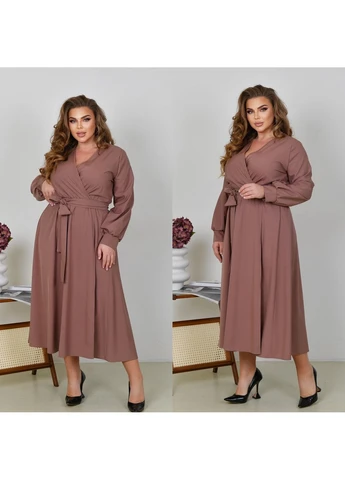 Кофейное платье в вечернем стиле на запах софт мокко размер No Brand